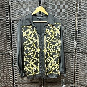 Elememtz Macy’s chain link blouse 1X long sleeved light and flowing brand new